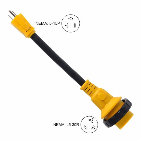 Superior Electric Plug Adapter, L5-30R, 5-15P, 1 ft., Black/Yellow RVA1507L - main